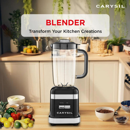 Carysil Blender, Juicer, Mixer, Grinder, Smoothie Maker, Heavy Duty ABS Body, 220 V Power with 1.2L Blender Jar, Variable Speed Control, Premium Black Finish
