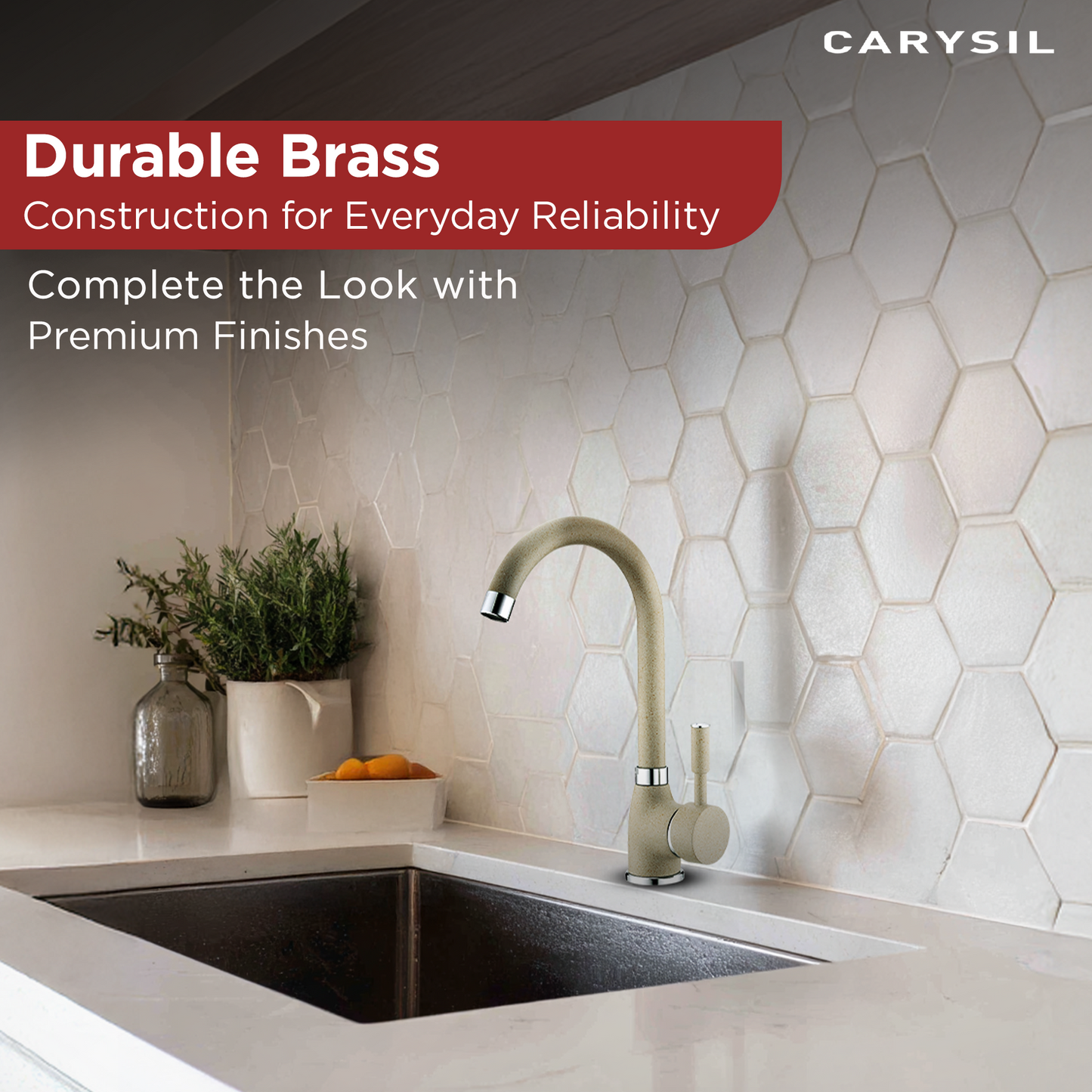 Carysil Alpha 1504 Modern Kitchen Faucet, High Arc with 360-Degree Swivel, Single-Lever Handle for Hot/Cold Water, Cornflakes, 5-Year Warranty
