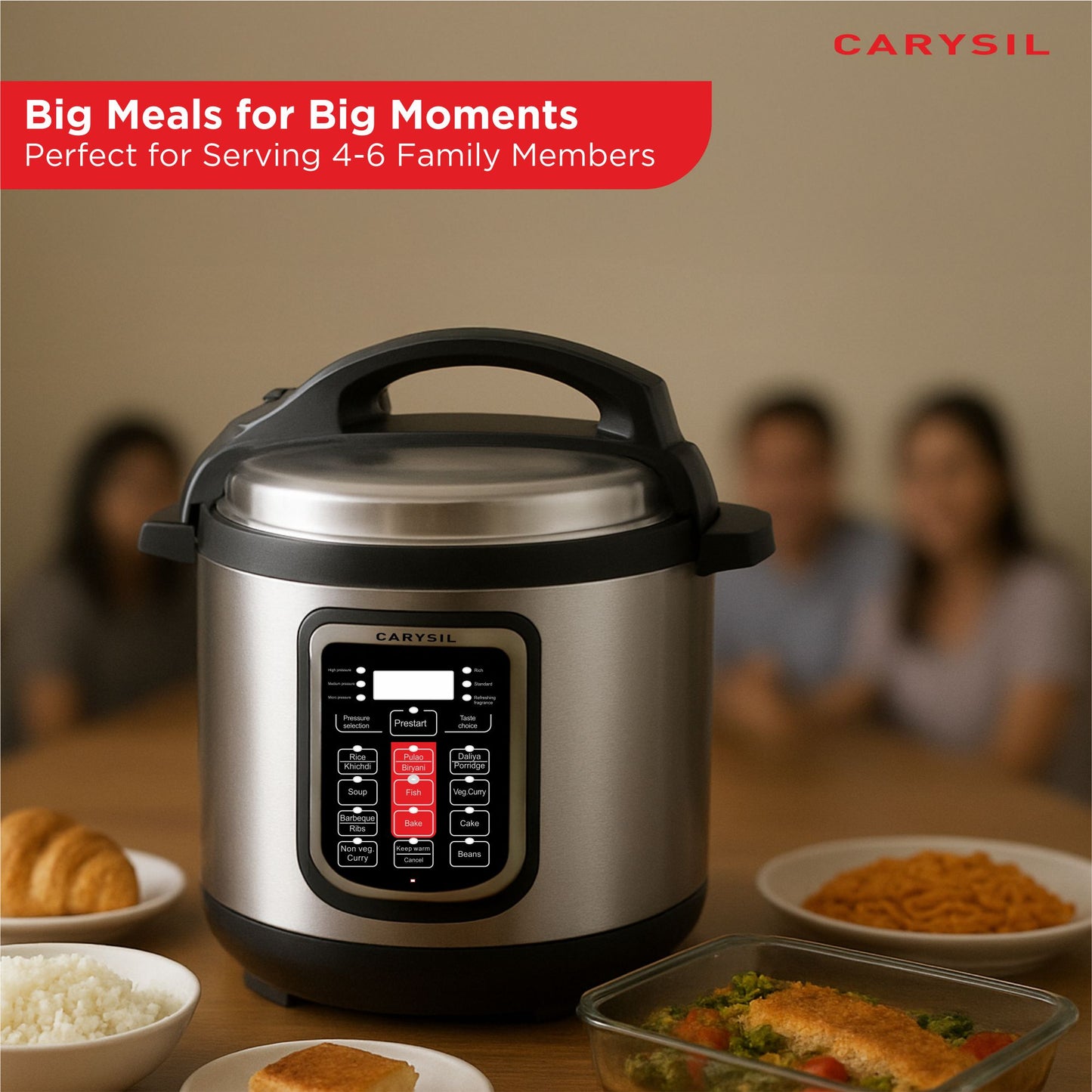 Carysil 11-in-1 Automatic Electric Pressure Cooker 6 L, 1 Year Warranty with 13 Indian Preset Menu, Instant Electric Cooker Pot, Multipurpose Rice Cooker (Stainless Steel)