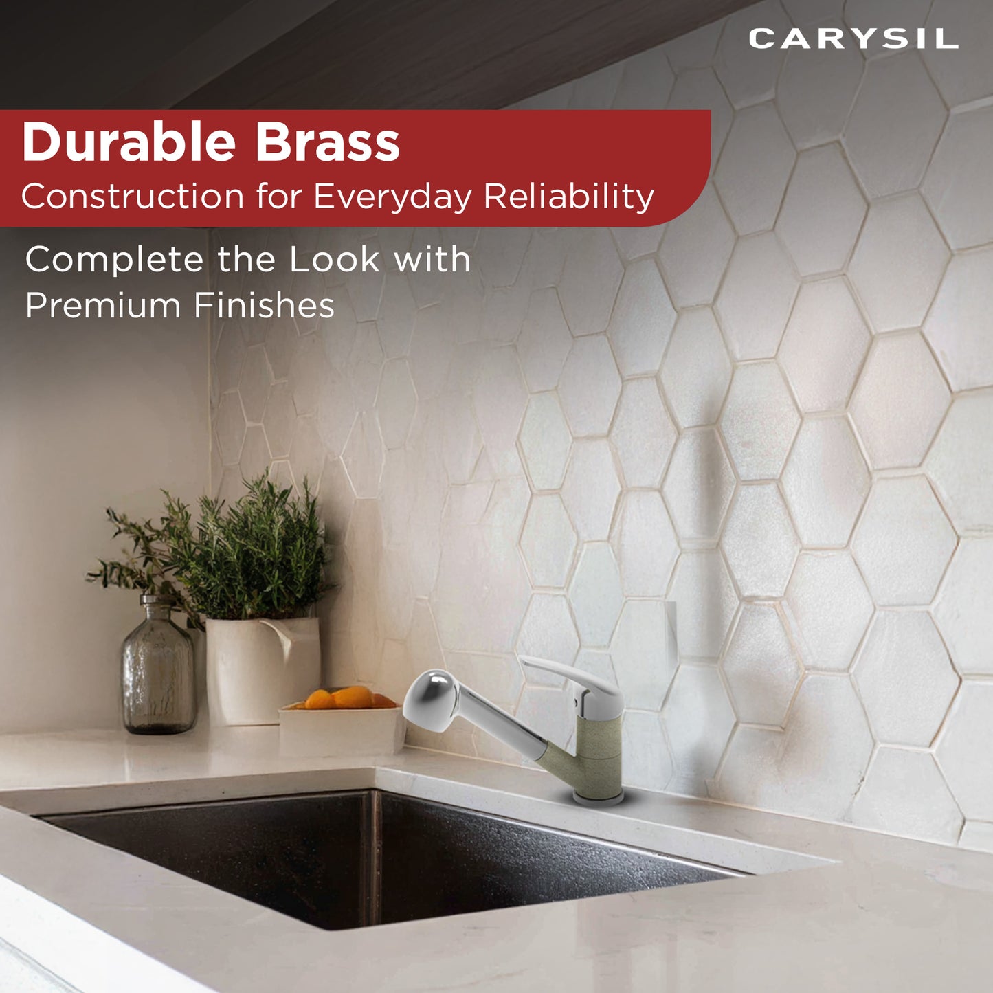 Carysil Alpha 1509 Modern Kitchen Faucet, 360-Degree Swivel Spout, Single-Lever Handle for Hot/Cold Water, Cornflakes, 5-Year Warranty