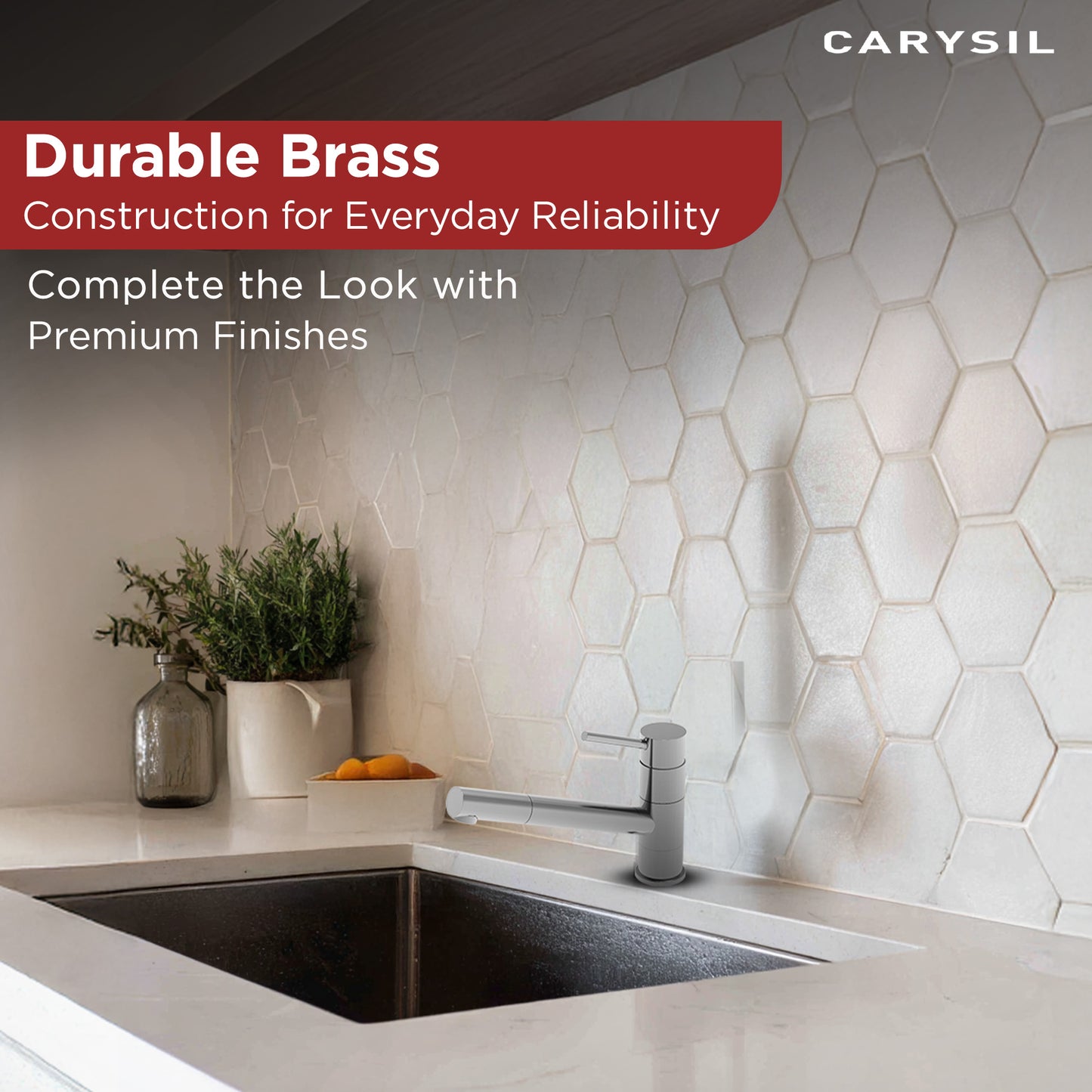Carysil Alpha 1509 Modern Kitchen Faucet, 360-Degree Swivel Spout, Single-Lever Handle for Hot/Cold Water, Chrome, 5-Year Warranty