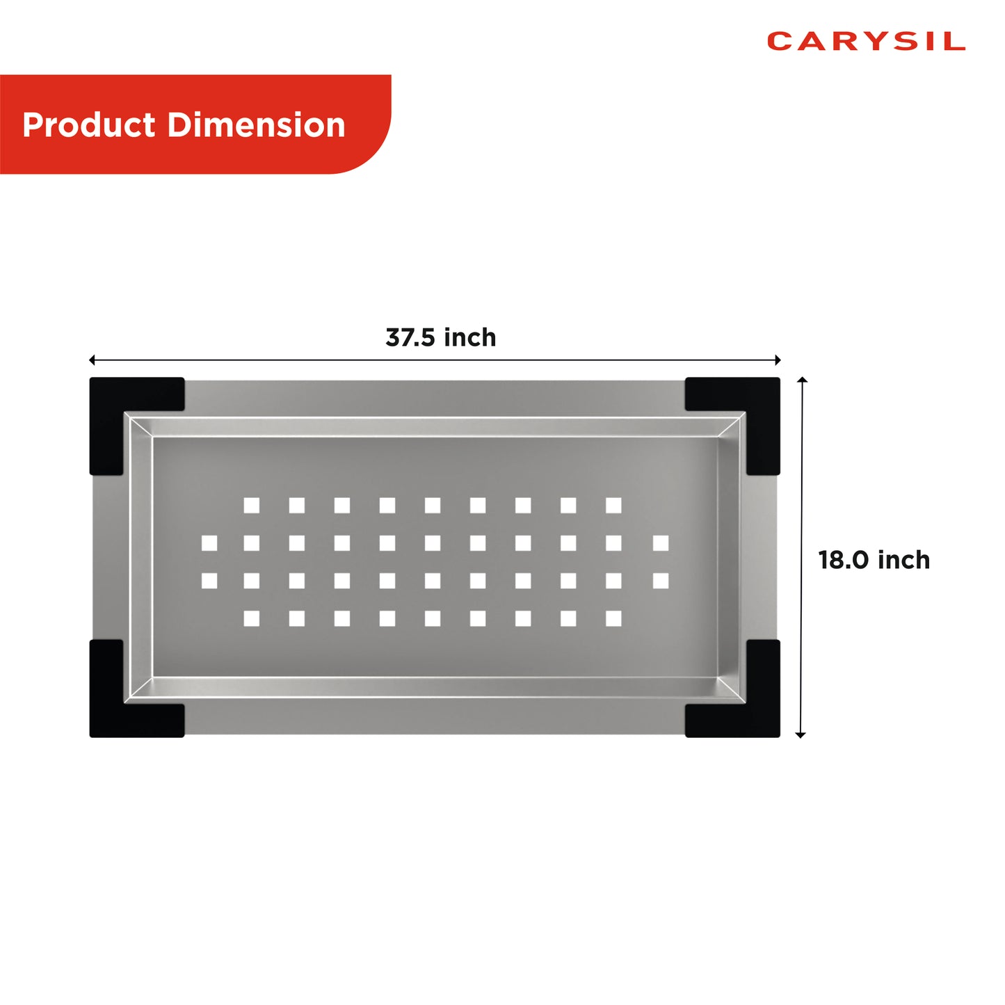 Carysil Stainless Steel Vegetable Colander for Kitchen Sink, Modern Kitchen Strainer, Rust Resistant, Compact, Easy Draining & Washing for Fruits, Vegetables, Pasta, 37.5x18x7.5 cm