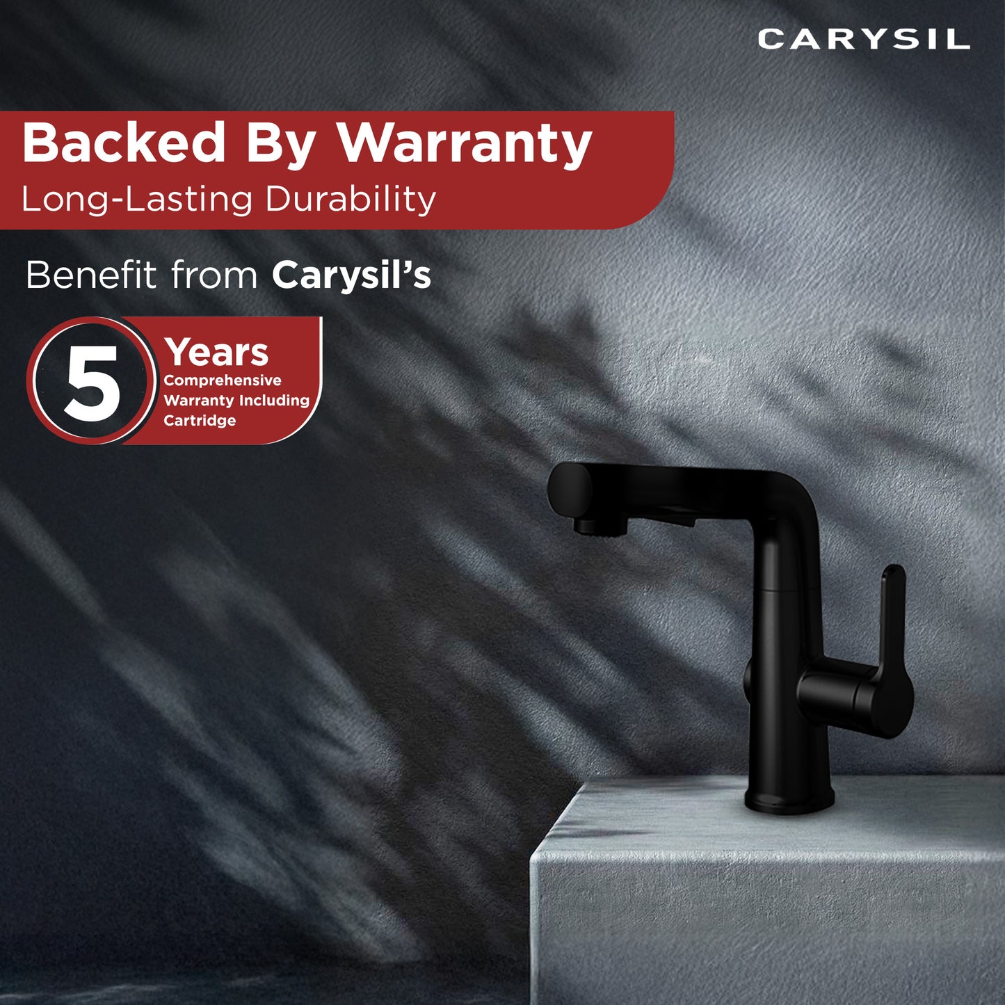 Carysil Alpha 03 Modern Kitchen Faucet with Pull-Out Spray, High Arc with 360-Degree Swivel, Single-Lever Handle for Hot/Cold Water, Matt Black Finish, 5-Year Warranty
