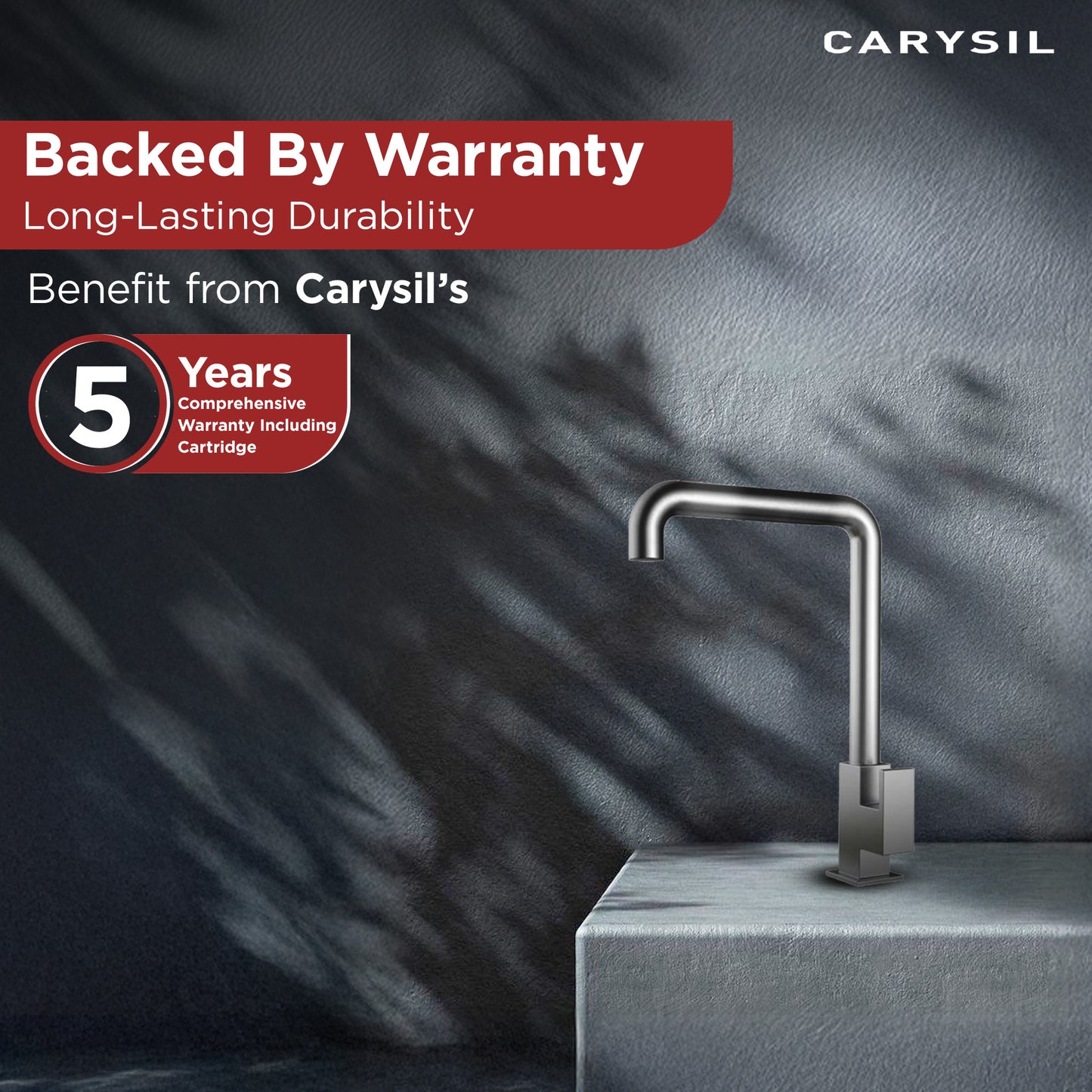 Carysil CT-01 Cold Tap Modern Kitchen Faucet, 360-Degree Swivel, Single-Lever Handle for Cold Water, Chrome Finish, 5-Year Warranty