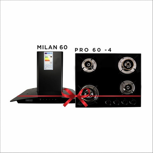 Carysil Pro 60 CM 4 Burner Built-in Kitchen Hob and Milan 60 CM Chimney Combo Set