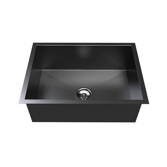 Carysil Classic Quadro N100 PVD Finish Single Bowl Kitchen Sink, Stainless Steel Zero Radius Sink, Deep Bowl, Sloping Drains, Noise Reduction, 304 Coupling, 24x18x8 inches, Gun Metal