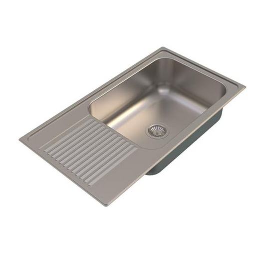 Carysil Vogue Series Single Bowl Kitchen Sink with Drain Board, Stainless Steel Kitchen Sink, 304 Stainless Steel Coupling, Easy to Clean, Deep Bowl with Sloping Drain, 36x20x9 inches, Matt Finish