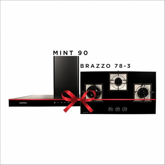 Carysil Brazzo 78 CM 3 Burner Built-in Kitchen Hob and Mint 90 CM Chimney Combo Set