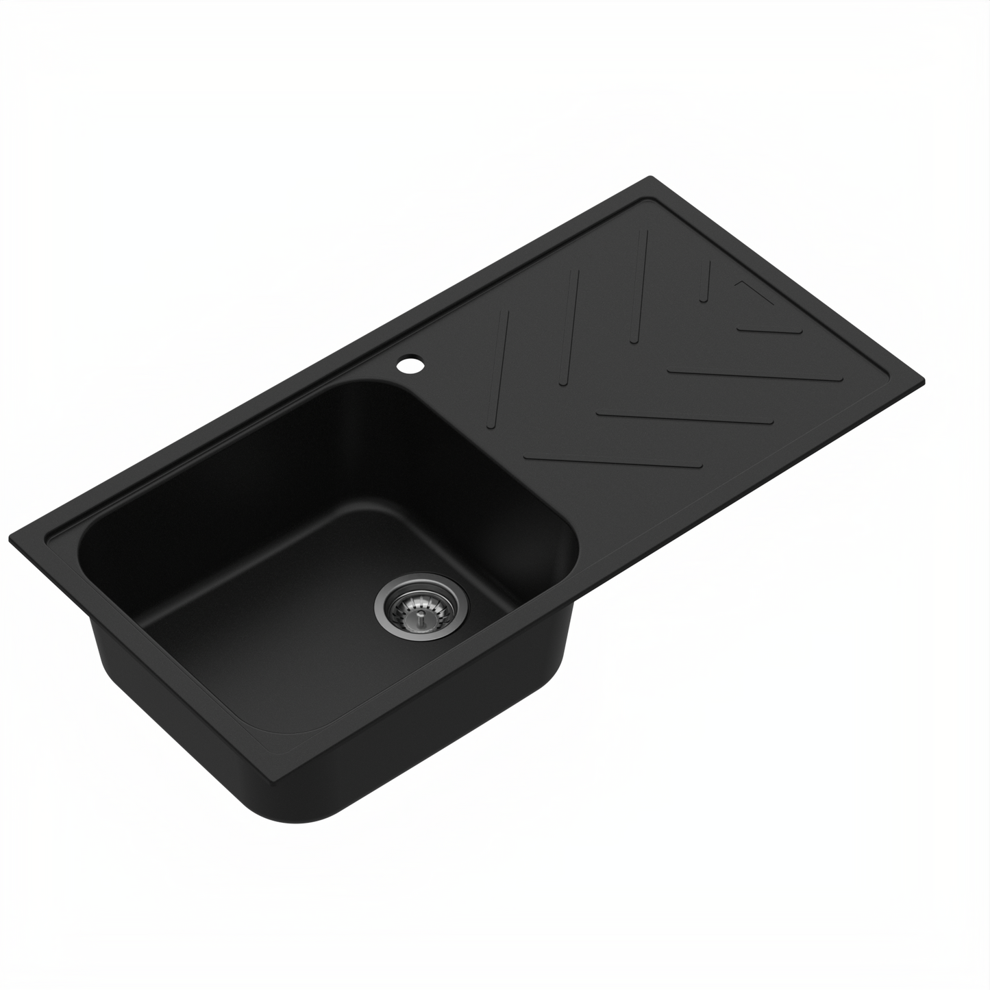 Carysil Quartz New Beethoven D 100L Kitchen Sink with Drainboard, Real Stone Finish, 304 Waste Coupling with 50 ml Cleaning Kit, Kitchen Sink with Sloping Drain, Noise Reduction Design, 40x20x8 inches, Pearl Black