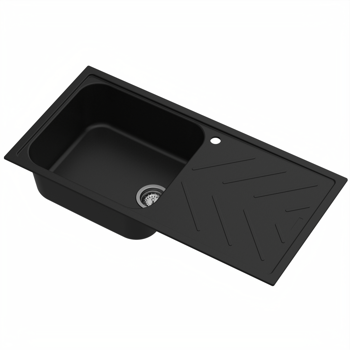 Carysil Quartz New Beethoven D 100L Kitchen Sink with Drainboard, Real Stone Finish, 304 Waste Coupling with 50 ml Cleaning Kit, Kitchen Sink with Sloping Drain, Noise Reduction Design, 40x20x8 inches, Pearl Black