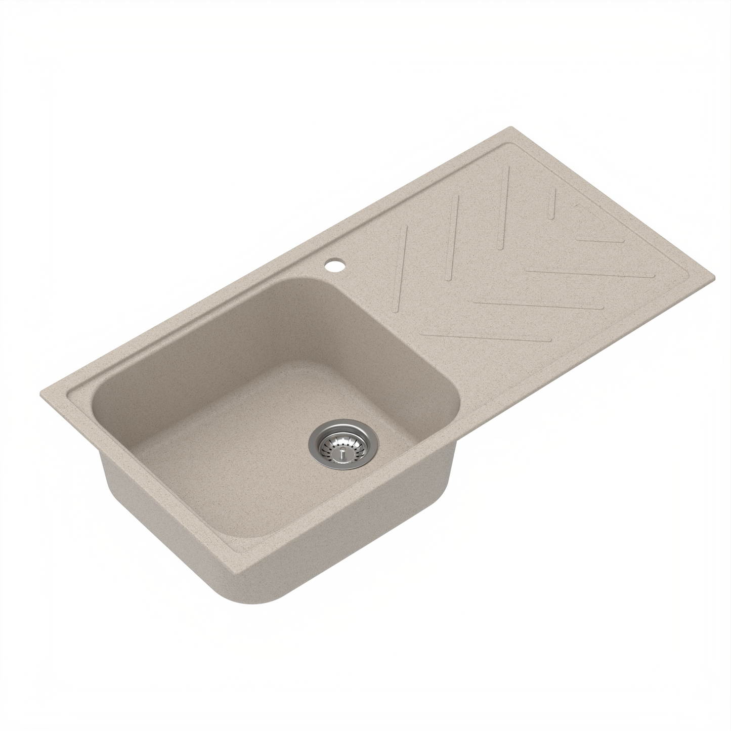 Carysil Quartz New Beethoven D 100L Kitchen Sink with Drainboard, Real Stone Finish, 304 Stainless Steel Coupling, Kitchen Sink with Sloping Drain, Noise Reduction Design, 40x20x8 inches, Sand