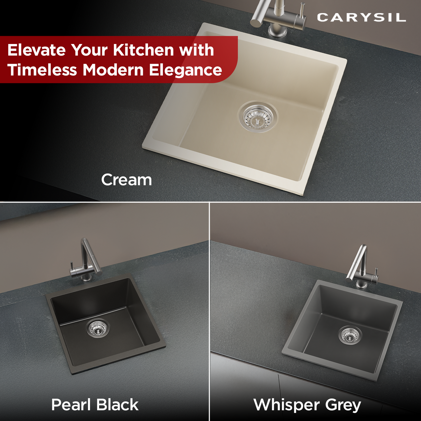 Carysil Quartz Dolce UK Series Single Bowl Kitchen Sink, Real Stone Finish, 304 Stainless Steel Coupling, Kitchen Sink with Sloping Drain, Noise Reduction Design, 17x18x8 inches, Cream