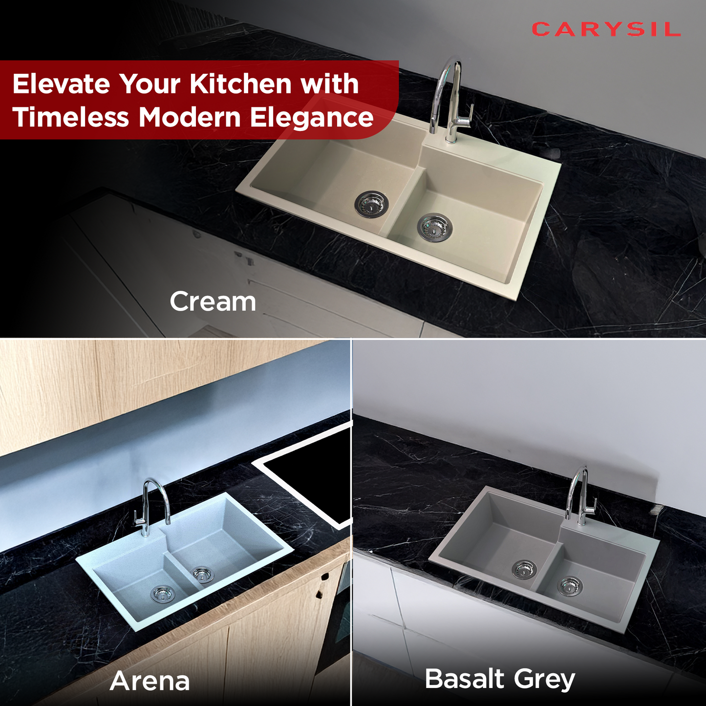 Carysil Tip Toe DB Ultra Cream Quartz Kitchen Sink with Drainboard, 40x20x8 inches, Single Bowl Noise Reduction Quartz Sink, Heat, Scratch & Stain Resistant, Sloping Drains, 304 SS Coupling