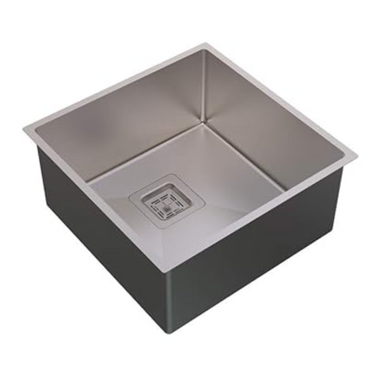 Carysil Micro Radius R10 Series Single Bowl Kitchen Sink, Stainless Steel Kitchen Sink, 10mm Corner Radius, 304 Stainless Steel Coupling, Noise Reduction Design, Deep Bowl with Sloping Drain, 17x17x8 inches, Satin Finish