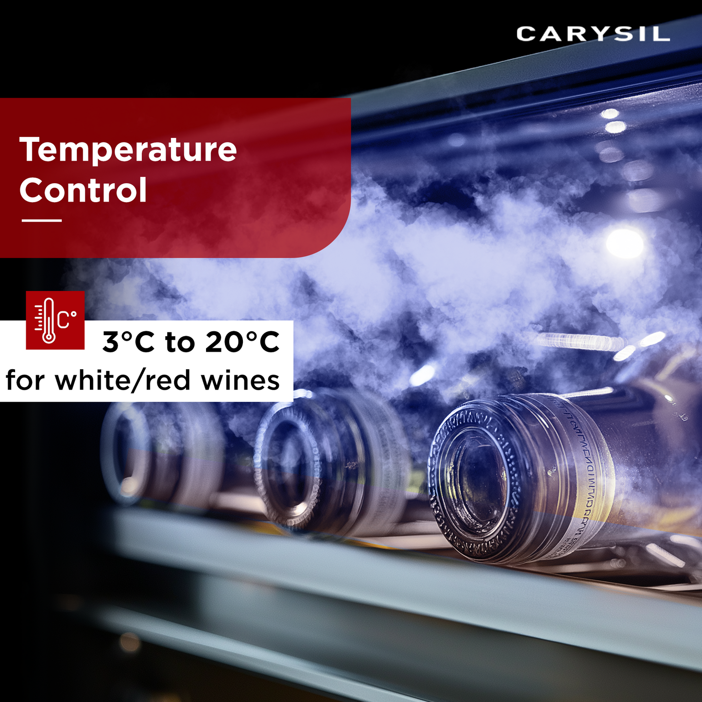 Carysil 40-Bottle Retro Wine Chiller, Free Standing, Single Zone Static Cooling (3°C-20°C), Manual Temperature Control, Toughened Glass Door, Compact and Stylish, Ideal for Home