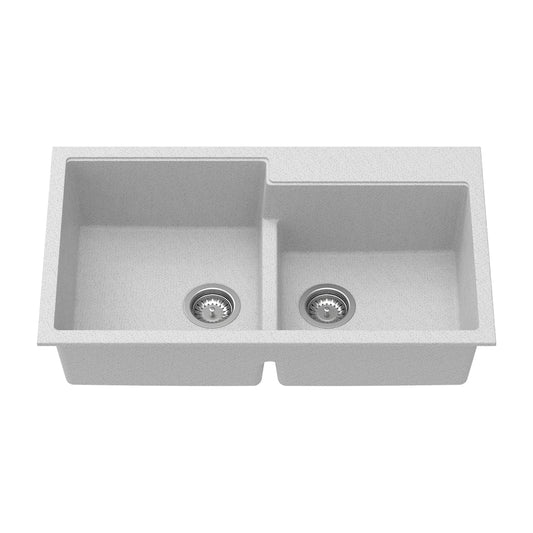 Carysil Quartz Tip Toe N 200 Double Bowl Kitchen Sink, Real Stone Finish, 304 Stainless Steel Coupling, Kitchen Sink with Sloping Drain, Noise Reduction Design, 34x20x8 inches, Arena