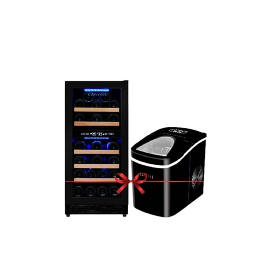 Carysil Wine Chiller and Ice Maker Combo Pack, 31 Bottle Capacity, 12 kg/24h Ice Making, Makes 9 Ice Cubes in 1 Batch, Temperature Control, Wooden Shelves