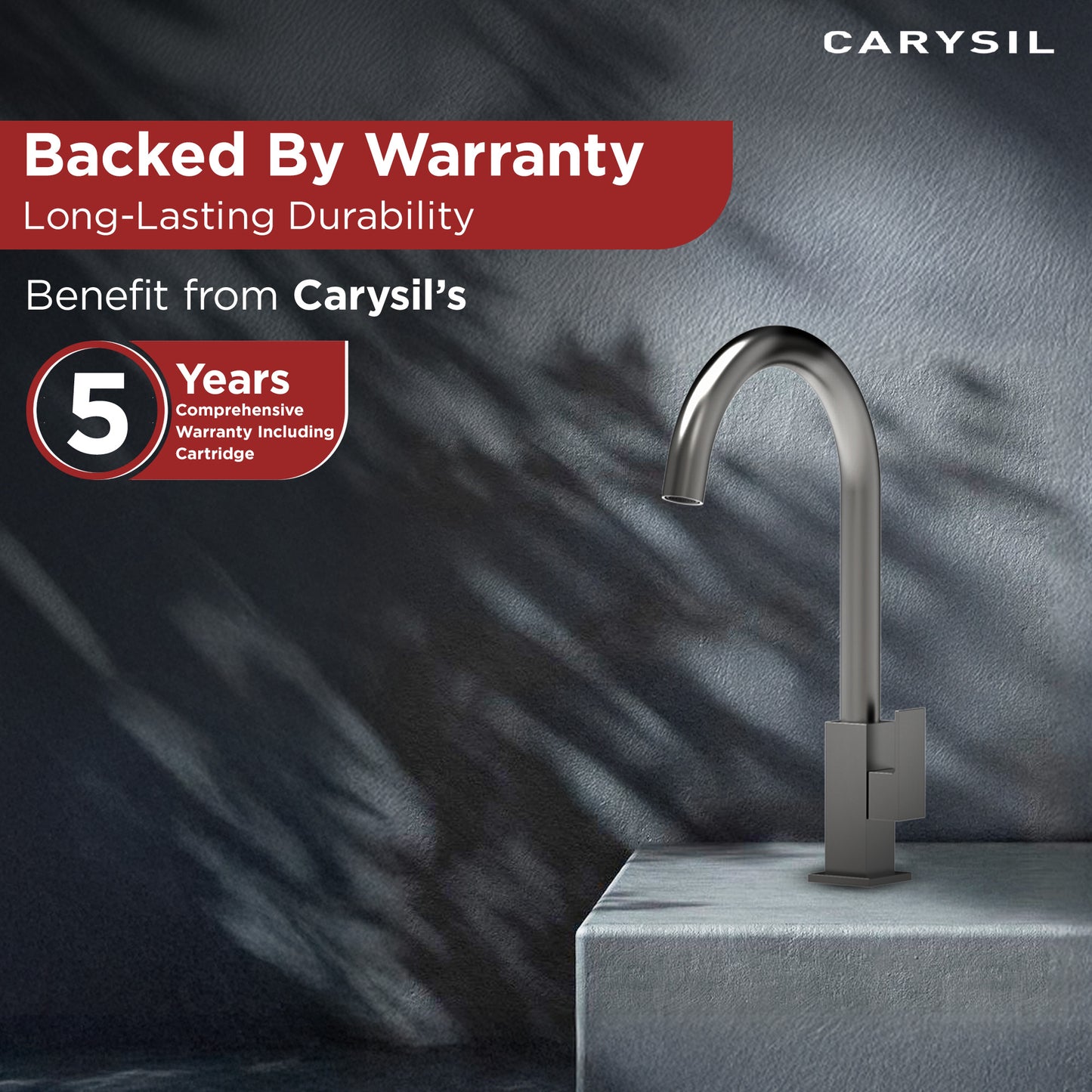 Carysil CT-02 Cold Tap Modern Kitchen Faucet, 360-Degree Swivel, Single-Lever Handle for Cold Water, Chrome Finish, 5-Year Warranty