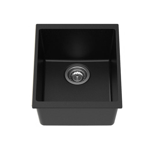 Carysil Quartz Dolce UK Series Single Bowl Kitchen Sink with 50 ml Cleaning Kit, Real Stone Finish, 304 Stainless Steel Coupling, Kitchen Sink with Sloping Drain, Noise Reduction Design, 15x18x8 inches, Pearl Black