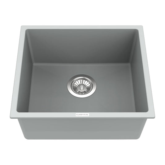 Carysil Quartz Titanium Pro Series Single Bowl Kitchen Sink, Real Stone Finish, 304 Stainless Steel Coupling, Kitchen Sink with Sloping Drain, Noise Reduction Design, 18x16x8 inches, Croma