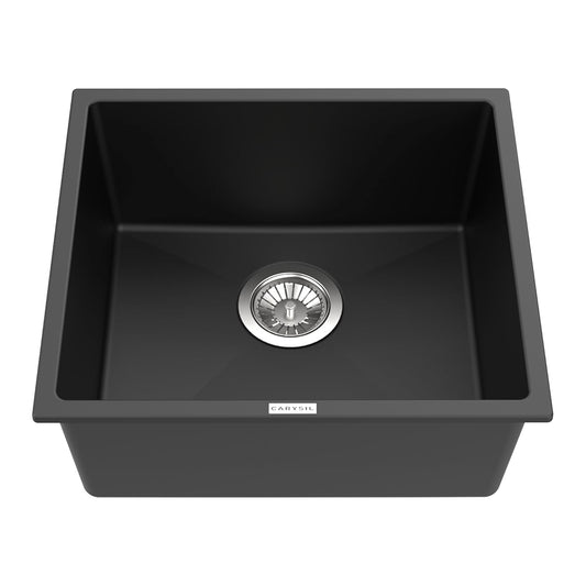 Carysil Quartz Titanium Pro Series Single Bowl Kitchen Sink, Real Stone Finish, 304 Stainless Steel Coupling, Kitchen Sink with Sloping Drain, Noise Reduction Design, 18x16x8 inches, Nera