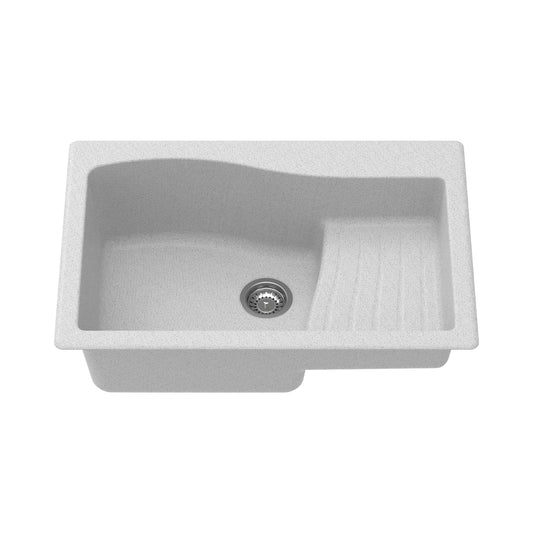 Carysil Quartz New Ascend Single Bowl Kitchen Sink, Real Stone Finish, 304 Stainless Steel Coupling, Kitchen Sink with Sloping Drain, Noise Reduction Design, 34x20x8 inches, Arena