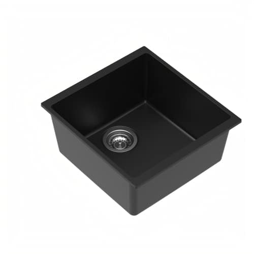 Carysil Quartz Dolce UK Series Single Bowl Kitchen Sink, Real Stone Finish, 304 Stainless Steel Coupling, Kitchen Sink with Sloping Drain, Noise Reduction Design, 17x18x8 inches, Pearl Black