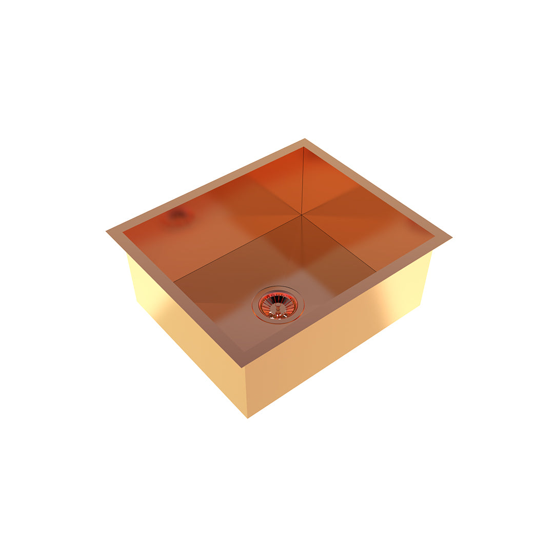 Carysil Classic Quadro N100 PVD Finish Single Bowl Kitchen Sink, Stainless Steel Zero Radius Sink, Deep Bowl, Sloping Drains, Noise Reduction, 304 Coupling, 21x18x8 inches, Rose Gold