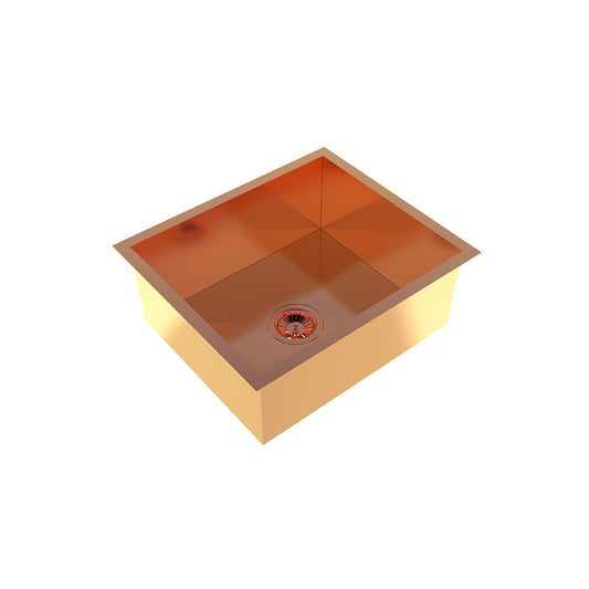 Carysil Classic Quadro N100 PVD Finish Single Bowl Kitchen Sink, Stainless Steel Zero Radius Sink, Deep Bowl, Sloping Drains, Noise Reduction, 304 Coupling, 21x18x8 inches, Rose Gold