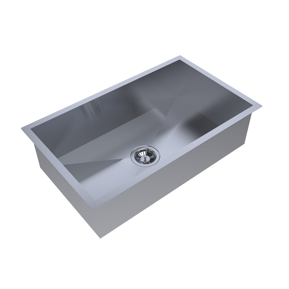 Carysil Quadro Series Zero Radius Single Bowl Kitchen Sink, Stainless Steel Kitchen Sink, 304 Coupling, Noise Reduction Design, Deep Bowl with Sloping Drain, 30x18x8 inches, Satin Finish
