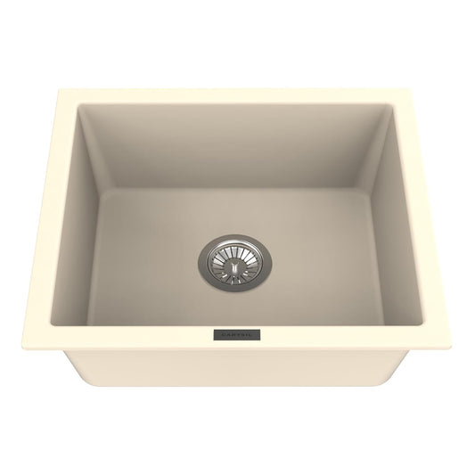 Carysil Quartz Titanium Max Series Single Bowl Kitchen Sink, Real Stone Finish, 304 Stainless Steel Coupling, Kitchen Sink with Sloping Drain, Noise Reduction Design, 21x18x8 inches, Champagne