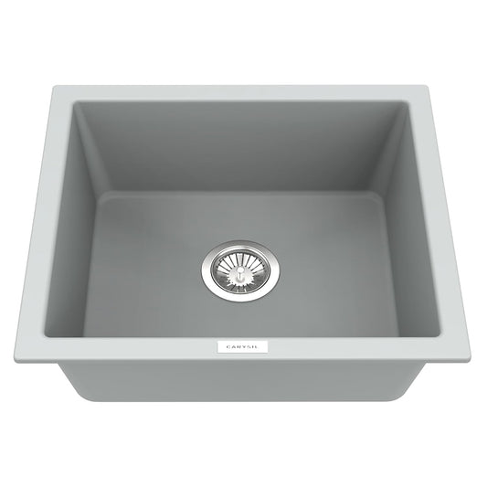 Carysil Quartz Titanium Max Series Single Bowl Kitchen Sink, Real Stone Finish, 304 Stainless Steel Coupling, Kitchen Sink with Sloping Drain, Noise Reduction Design, 21x18x8 inches, Croma