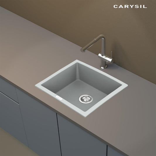 Carysil Salsa Max Croma Quartz Kitchen Sink, 21x18x8 inches, Single Bowl Noise Reduction Quartz Sink, Heat, Scratch & Stain Resistant, Sloping Drains, 304 SS Coupling