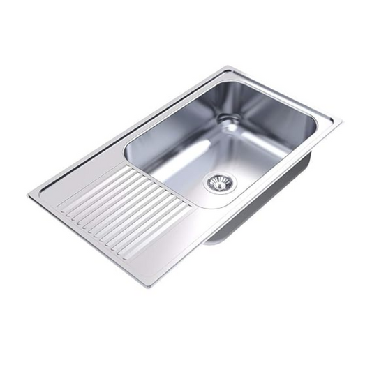 Carysil Vogue Series Single Bowl Kitchen Sink with Drain Board, Stainless Steel Kitchen Sink, 304 Stainless Steel Coupling, Easy to Clean, Deep Bowl with Sloping Drain, 36x20x9 inches, Glossy Finish
