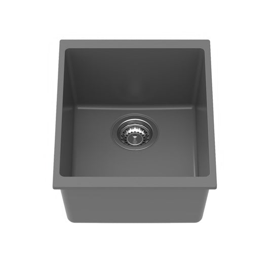 Carysil Quartz Dolce UK Series Single Bowl Kitchen Sink, Real Stone Finish, 304 Stainless Steel Coupling, Kitchen Sink with Sloping Drain, Noise Reduction Design, 15x18x8 inches, Whisper Grey