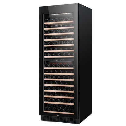 Carysil 165-Bottle Wine Chiller, Free Standing, Dual Cooling Zone (5°C-12°C White Wine & 12°C-20°C Red Wine), Adjustable Wooden Shelves with Toughened Glass Door, LED Display