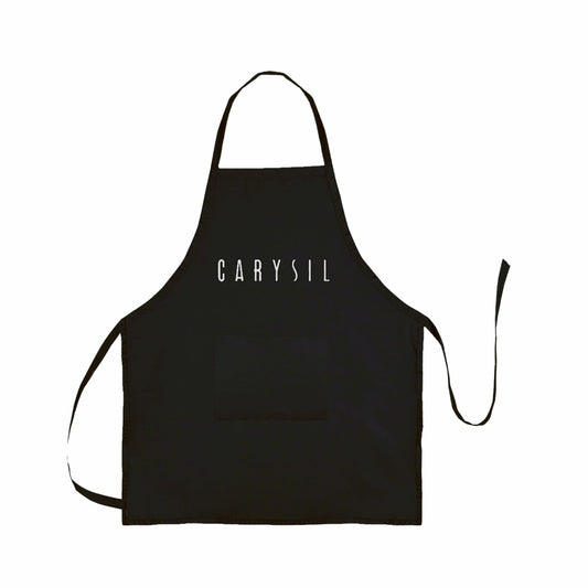 Carysil Premium 100% Cotton Apron with Front Center Pocket & Brand Embroidery, Machine Washable, Unisex Kitchen Apron for Home Use, Black Colour