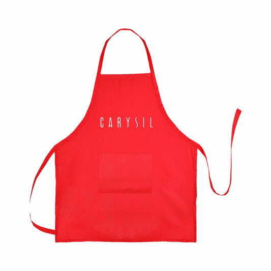 Carysil Premium 100% Cotton Apron with Front Center Pocket & Brand Embroidery, Machine Washable, Unisex Kitchen Apron for Home Use, Red Colour
