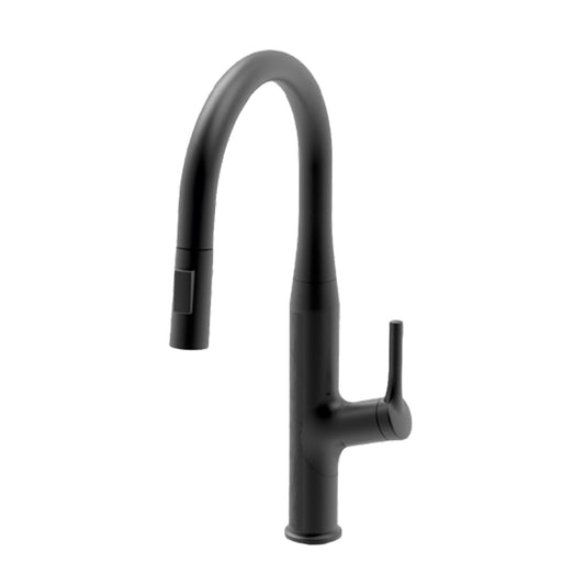 Carysil Alpha 1512 Modern Kitchen Faucet with Pull-Out Spray, High Arc with 360-Degree Swivel, Single-Lever Handle for Hot/Cold Water, Matt Black Finish, 5-Year Warranty