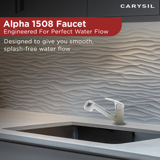 Carysil Alpha 1508 Modern Kitchen Faucet, 360-Degree Swivel Spout, Single-Lever Handle for Hot/Cold Water, Cornflakes, 5-Year Warranty