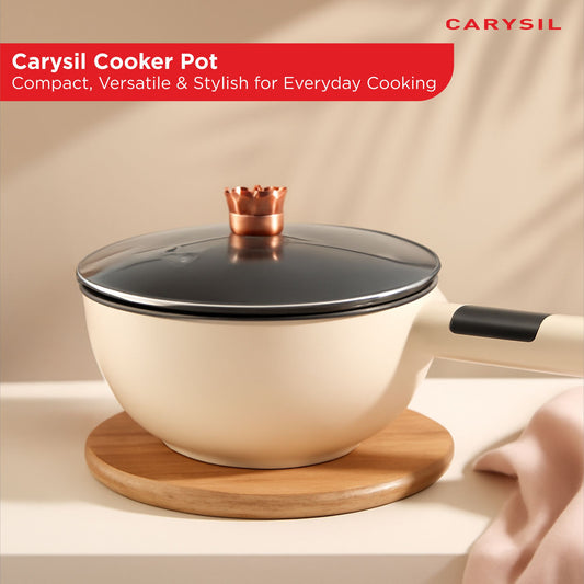 Carysil Multi-Function Cooking Pot 4L Capacity, Multifunctional Electric Pot, Portable Ramen Cooker, Non-stick Mini Hot Pot for Steak, Egg, Oatmeal, Soup with Power Adjustable