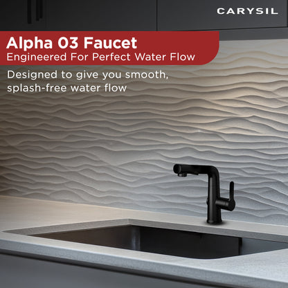 Carysil Alpha 03 Modern Kitchen Faucet with Pull-Out Spray, High Arc with 360-Degree Swivel, Single-Lever Handle for Hot/Cold Water, Matt Black Finish, 5-Year Warranty