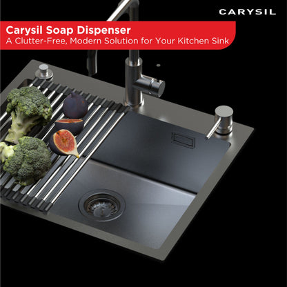 Carysil Kitchen Sink Soap Dispenser, 300ml Top Refill Built-in Countertop Stainless Steel Pump with 360° Rotating Head for Liquid Soap, Matt Black