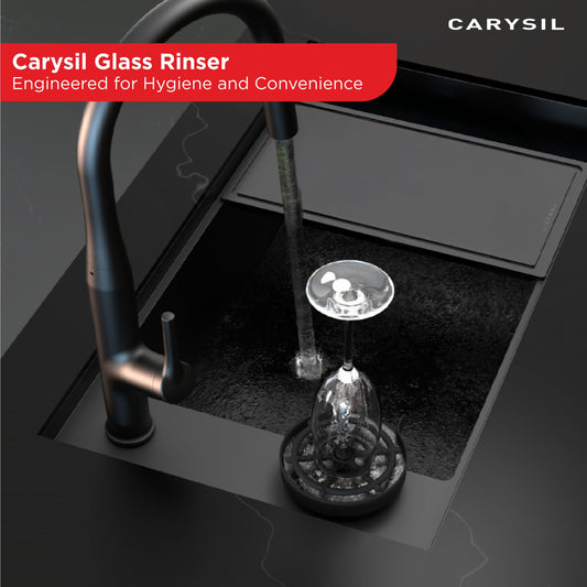 Carysil Glass Rinser for Kitchen Sink, Automatic Cup Washer for Kitchen Sink, 304-grade Stainless Steel, 5 Spray Holes, Bar Glass Rinser and Bottle Rinser, Brush Steel