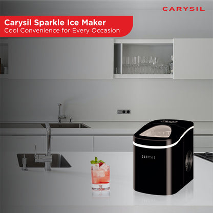 Carysil Sparkle Portable Compact Countertop Ice Maker, Makes 9 Ice Cubes Per Cycle, 12kg/24h Quick Ice Production, SS Finish with Ice Scoop, User-Friendly Control Panel for Home, Office & Outdoor Use