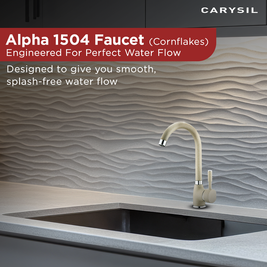 Carysil Alpha 1504 Modern Kitchen Faucet, High Arc with 360-Degree Swivel, Single-Lever Handle for Hot/Cold Water, Cornflakes, 5-Year Warranty
