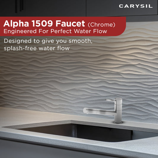 Carysil Alpha 1509 Modern Kitchen Faucet, 360-Degree Swivel Spout, Single-Lever Handle for Hot/Cold Water, Chrome, 5-Year Warranty