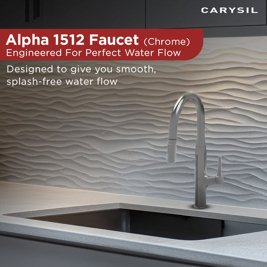 Carysil Alpha 1512 Modern Kitchen Faucet with Pull-Out Spray, High Arc with 360-Degree Swivel, Single-Lever Handle for Hot/Cold Water, Chrome Finish, 5-Year Warranty