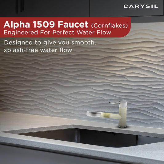 Carysil Alpha 1509 Modern Kitchen Faucet, 360-Degree Swivel Spout, Single-Lever Handle for Hot/Cold Water, Cornflakes, 5-Year Warranty