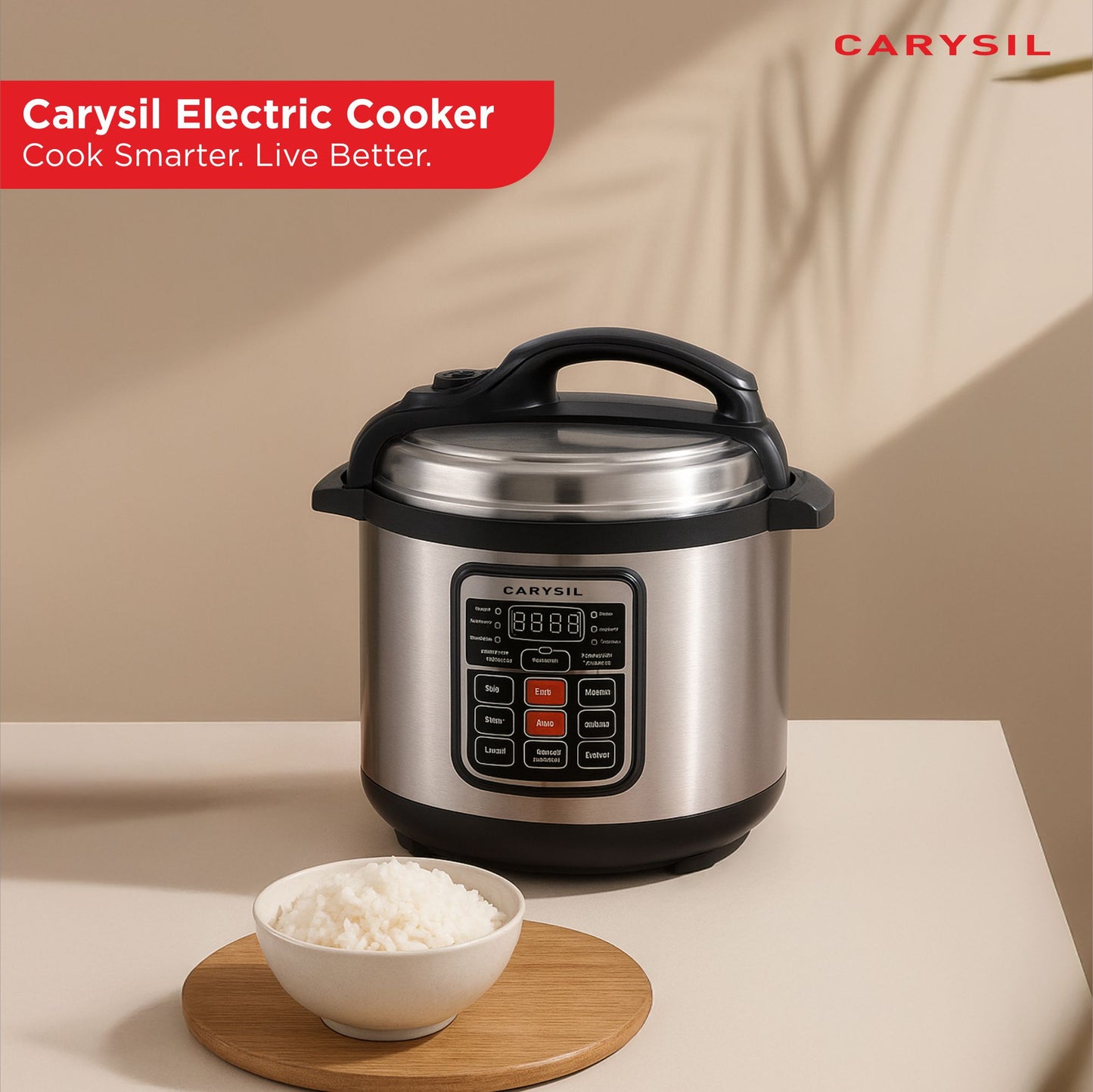 Carysil 11-in-1 Automatic Electric Pressure Cooker 6 L, 1 Year Warranty with 13 Indian Preset Menu, Instant Electric Cooker Pot, Multipurpose Rice Cooker (Stainless Steel)